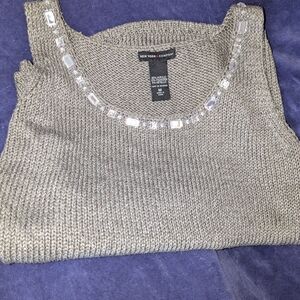 New York & Company Gray Sweater with Embellished Neckline